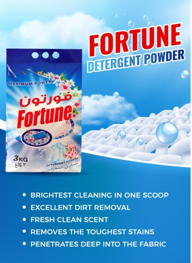 Fortune Detergent Powder 3Kg | Powerful Stain Remover for Clothes | Washing Powder for Machine Wash & Hand Wash | Brightens Colors, Protects Fabrics, Long Lasting Fresh Fragrance | Family Pack Laundry - Image 3